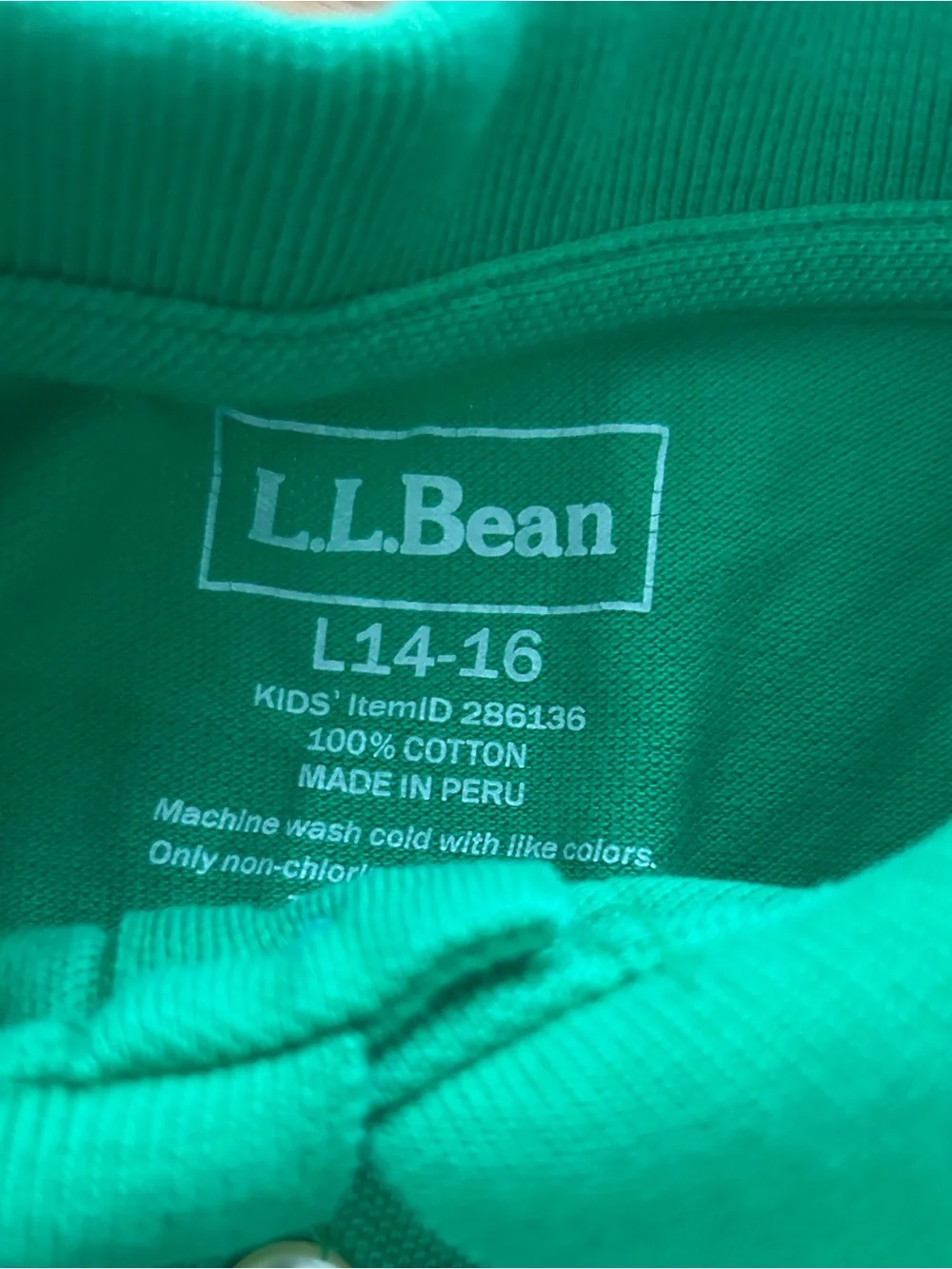 L.L. Bean Kids Green 100% Cotton Short Sleeve Pique Polo Shirt Size L 14-16